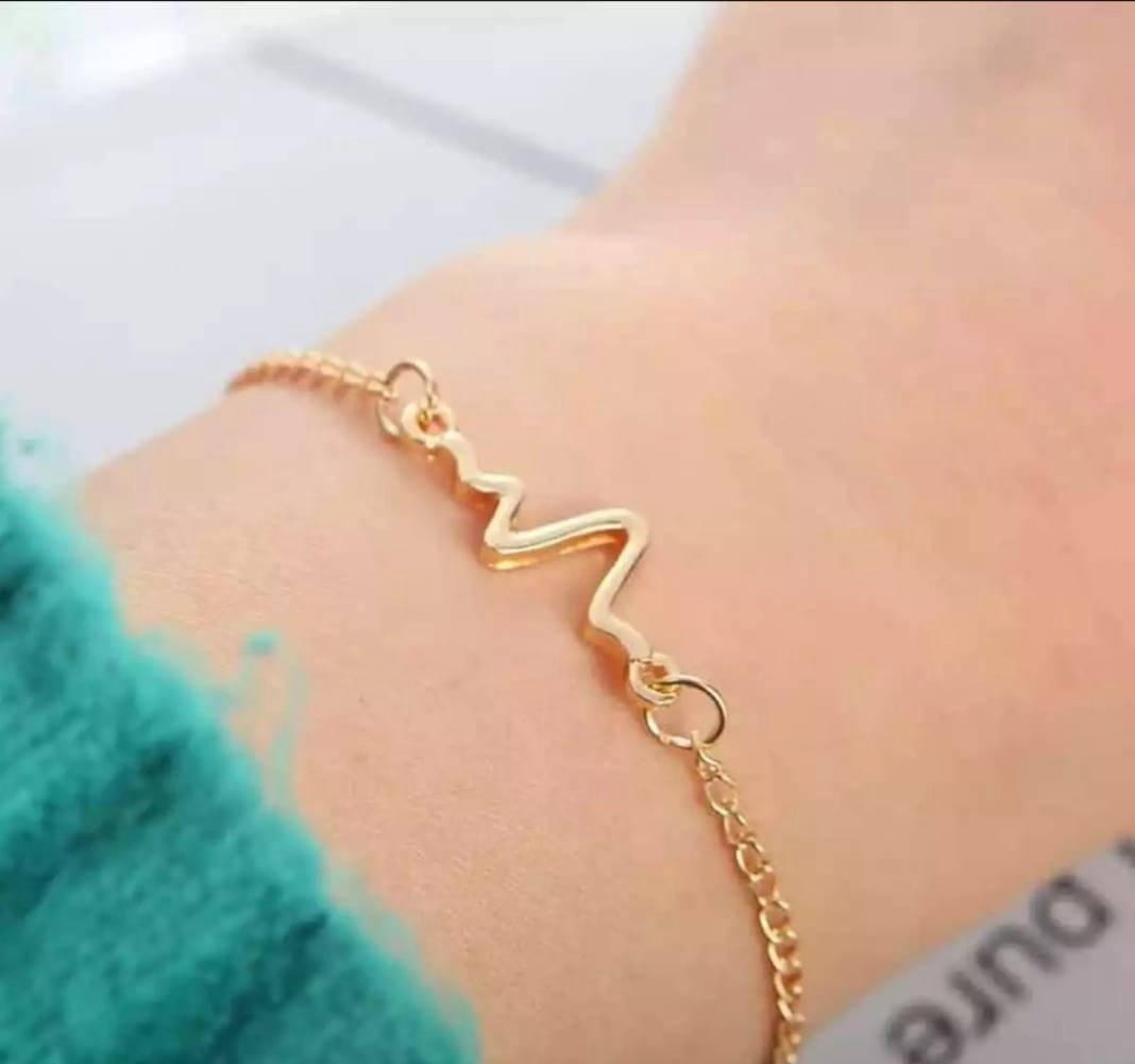 1 Pc Alloy Gold Plated Uni-Sex Heart Beat Bracelet