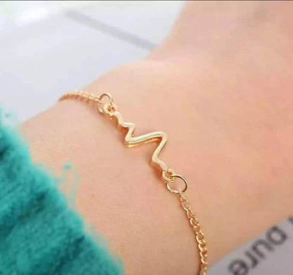 1 Pc Alloy Gold Plated Uni-Sex Heart Beat Bracelet