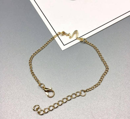 1 Pc Alloy Gold Plated Uni-Sex Heart Beat Bracelet