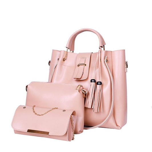 3 Pcs Women's PU Leather Plain Handbag